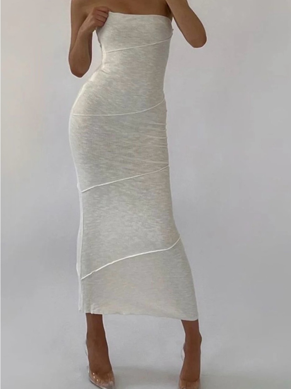Princess Polly White Oscar Strapless Ribbed Midi Dress Size 4 NWOT
